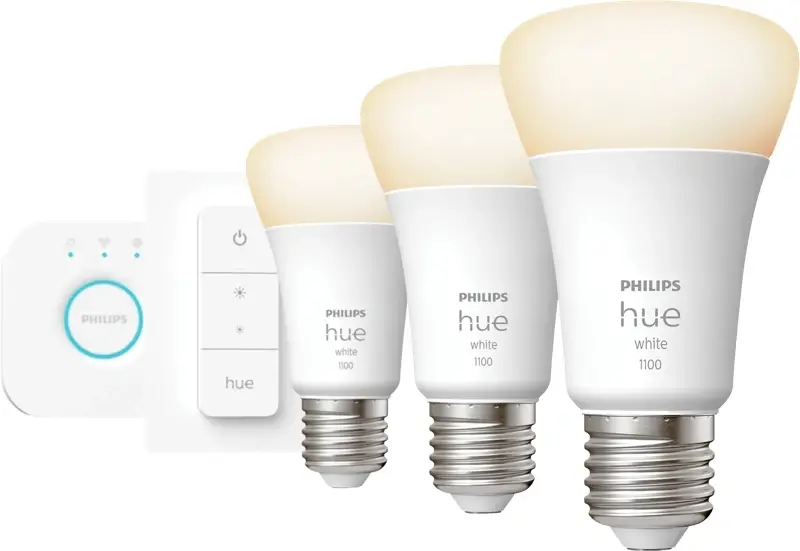 Philips Hue White Starter Pack E27 met 3 lampen, dimmer + Bridge