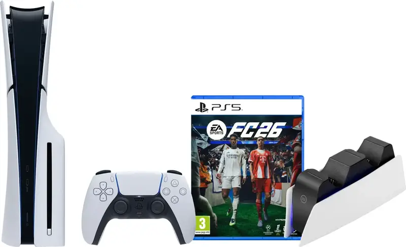 PlayStation 5 Slim Disc Edition + FC 26 + Oplaadstation