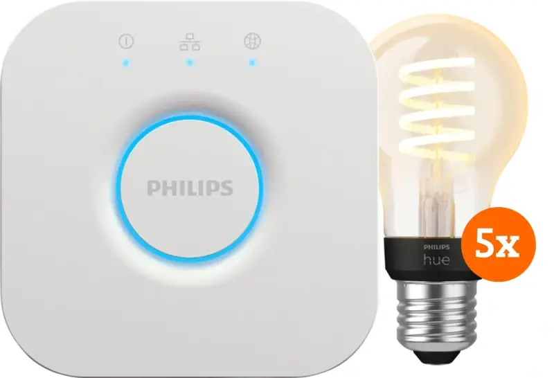 Philips Hue Filament White Ambiance Standaard 5-Pack + Bridge