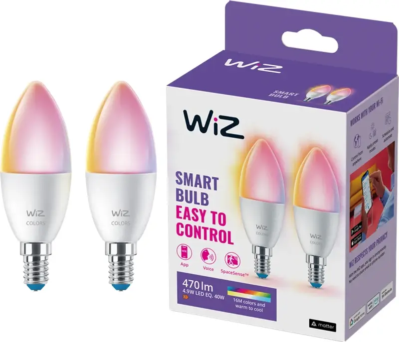 WiZ Kaarslamp - Wit en Gekleurd Licht - E14 - 2-pack
