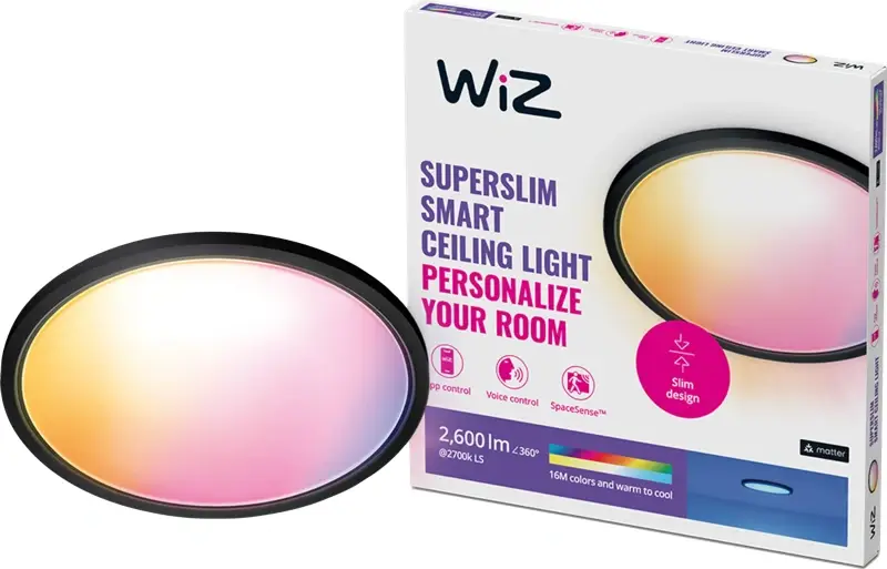 WiZ Plafondlamp SuperSlim - Zwart - Gekleurd en Wit licht