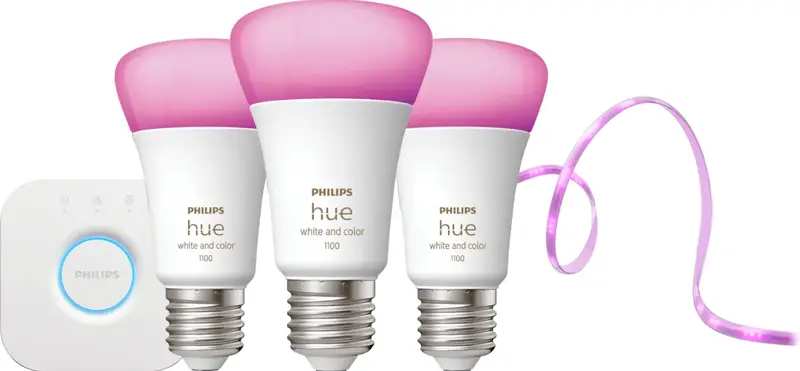 Philips Hue White and Color Startpakket E27 3-pack + Solo Lightstrip 3m