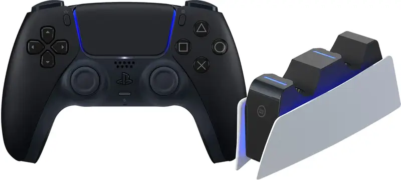 Sony PlayStation 5 DualSense Draadloze Controller Midnight Black + BlueBuilt oplaadstation
