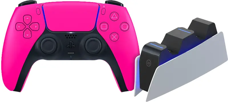 Sony PlayStation 5 DualSense Draadloze Controller Nova Pink + BlueBuilt oplaadstation