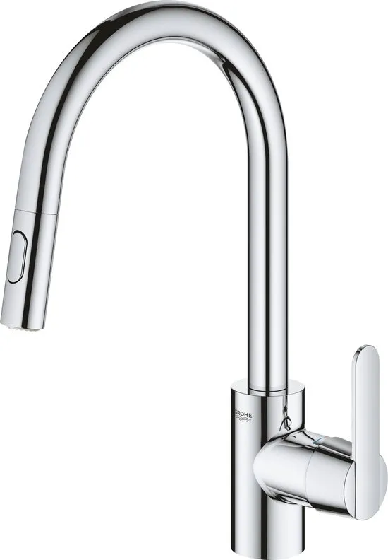 GROHE Get Keukenkraan - Hoge uitloop - 360° draaibereik - Met uittrekbare handdouche en 2 straalsoorten - Chroom