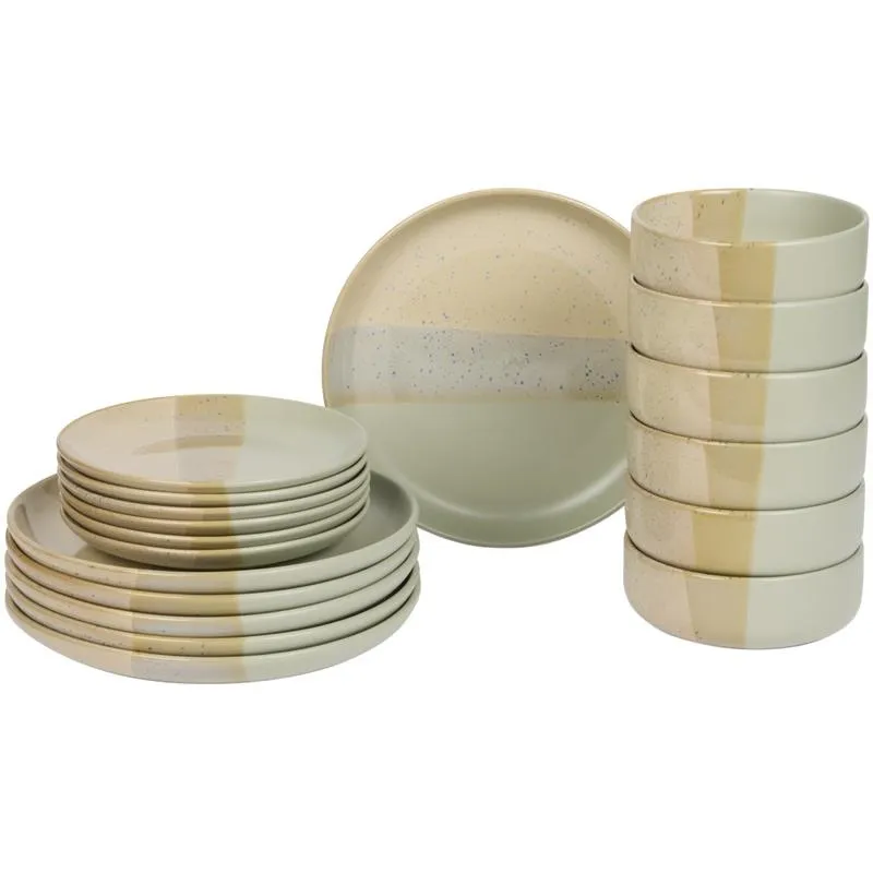 Azur serviesset met gespikkeld design - beige/groen