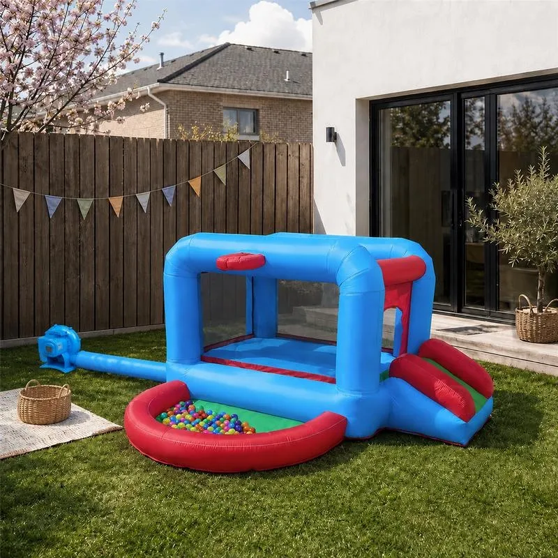 Springkussen inclusief pomp en ballenbak – multicolor