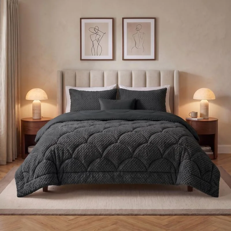 Lazy all-in-one dekbed Teddy fur - antraciet
