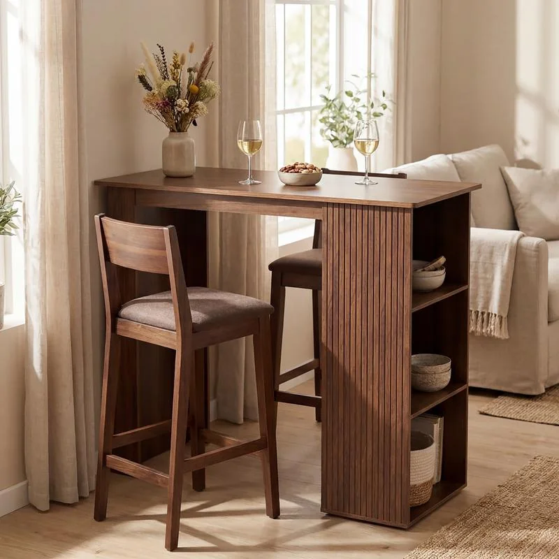 Bartafel met opbergvakken - walnootlook
