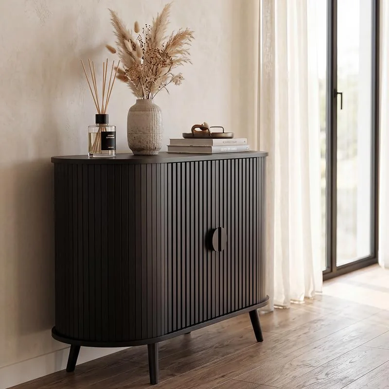Ovaal dressoir met latjes - zwart