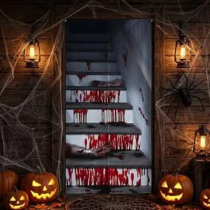 1 stuk Halloween-deurgordijn, 180 x 100 cm, griezelige horror wand- en deurdecoratie voor binnen en buiten, veelzijdige feestaccessoires voor huisdeur, woonkamer, badkamer en tuin