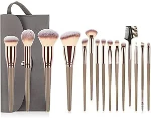15 stuks make-up borstels sets, professionele make-up borstels premium synthetische foundation borstel kit voor foundation blush concealer oogschaduw met PU make-up tas