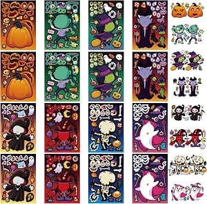 16 vellen Halloween-stickers voor het maken van personages, stickers met gezicht van monsters en pompoen, Halloween, knutselen, decoratie en feestgeschenken