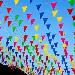 1x XXL wimpelkettingstof 100 meter kleurrijke slingerbannervlag - binnen & buiten buiten als decoratieve decoratie
