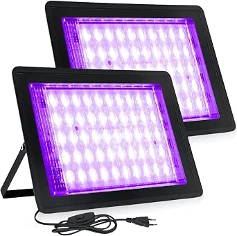 2 stuks led-blacklight-spots, 50 W, IP66 waterdichte blacklight-lamp, 50 lampkralen, blacklight, uv-lamp met stekker voor disco, glow-party, Halloween-decoratie, podiumverlichting, feestaccessoires