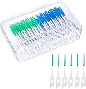 200 stuks interdentale borstels, siliconen interdentale tandenborstels, tandborstels met doos, draagbare dual-use flosstick voor tandreiniging tussenruimtes (blauw, groen)