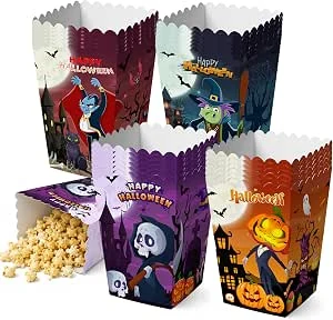24 stuks Halloween-popcornbakjes voor een griezelige filmavond, traktatiedoosjes voor 'trick or treat', snoep- en popcornbakjes voor Halloween-feestdecoratie