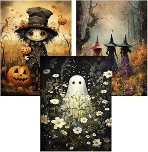 3 stuks Diamond Painting Volwassenen, 5D Diamond Painting Afbeeldingen met Geest-Heks Motief, DIY Ronde Volledige Boor Strass Kunst Knutselset voor Halloween Huisdecoratie Cadeau (30 x 40