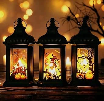 3 Stuks Halloween Lantaarns - LED Pompoen Decoratie voor Binnen en Buiten - Hangende Tuindecoratie Met Batterij, Heks