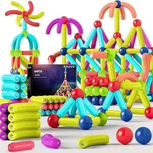 64-delig magnetisch bouwspeelgoed, 3D-bouwspeelgoed, magnetische bouwstenen, educatief speelgoedcadeau voor 3-12 jaar oude jongens en meisjes (64Pcs)