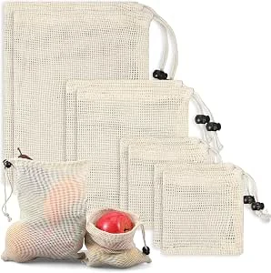 8 stuks fruitnet, katoen, boodschappennet, groentas, nettas