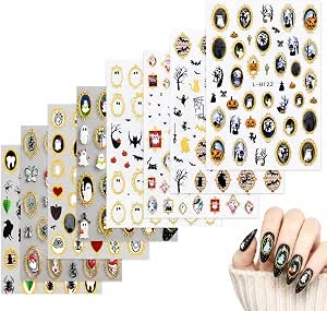8 vellen nagelstickers halloween, 5D-reliëf goud zwart, retro gotische spin en geest motieven, zelfklevend nageldecoratie voor feestelijk nagelontwerp, manicure