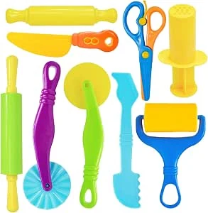 9-delig plasticine gereedschap. Negen gereedschappen met verschillende functies. Voor het vormen van kneedklei, klei en zand. Veilig, stomphoekig ontwerp. Kleurrijke, handgemaakte cadeaus voor
