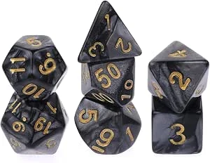 Abeillo 7 stuks DND dobbelstenen set voor Dungeons & Dragons, polyedrische dobbelstenen, RPG, rollenspellen, tafelspellen, D&D D20 D12 D10 D8 D6 D4 (zwart)