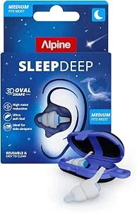 Alpine SleepDeep slaapoordoppen – geschikt voor zijslapers & tegen snurken – zachte en geluidsreducerende oordoppen – 27 dB SNR – siliconenvrij – 1 paar (maat M)