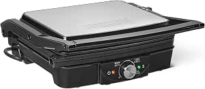 Amazon Basics Elektrische contactgrill met temperatuurregeling, anti-aanbakplaten, 2000 W, zwart
