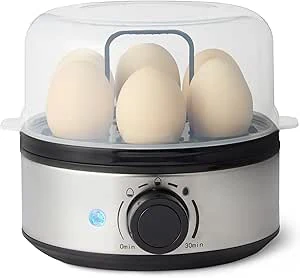 Amazon Basics elektrische eierkoker, koken en pocheren, capaciteit van 7 eieren, BPA-vrij, zwart