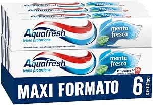 Aquafresh drievoudige bescherming, 3-in-1 tandpasta voor het hele gezin, sterke tanden, gezond tandvlees, frisse adem, frisse munt smaak, Maxi 6 stuks tandpasta pak x75 ml - 450 ml