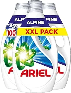 Ariel Vloeibaar Wasmiddel, 100 Wasbeurten,Alpine, Vlekverwijderingsactie in 1 wasbeurt, gemaakt in Frankrijk