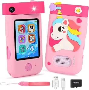 ARNSSIEN Kinder Smartphone Speelgoed met 180° Draaibare Lens, Touchscreen & Siliconen Hoes,Peuter Camera Speelgoed voor 3-8 Jaar Oude Meisjes Jongens Kerstmis Verjaardag Cadeau voor Kind, A200