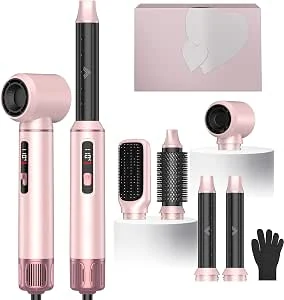 Atopskins Styler 5-in-1 airbrush styler met lcd-display en 3 warmteinstellingen met haardroger 1000 W, heteluchtborstel, haardrogerborstel, ronde borstel