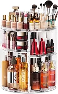 Auxmir make-up cosmetische organisator Nieuwe bijgewerkte versie 9 verstelbare niveaus, 360 ° roterende opslag, make-up organisatoren voor dressoir kaptafel, Transparante