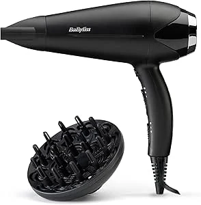 BaByliss Turbo Smooth Föhn - 2200W Krachtige Haardroger, Grote Diffuser, Ionische Pluisvrije Conditioning, 3 Warmte- & 2 Snelheidsinstellingen, Zwart, D572DE