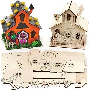 Baker Ross FX184 Spookhuis Houten Bouwpakketten - Set van 2, Halloween Decoraties Kinderen Houten Knutselset, DIY Halloween Decor