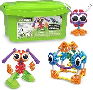 Basic Fun Kid K'NEX Budding Builders Set 50 Modellen, Knutselset voor Kinderen met 100 Onderdelen, Educatief en Leuk Bouwspeelgoed voor Jongens en Meisjes, Constructiespeelgoed vanaf 3 Jaar