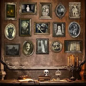 Benjia 15 Halloween Gotische Decoratie Griezelige Foto's Spookhorror Fotolijst, Waterdicht, met 80 zelfklevende stippen, Griezelige Fotodecoratie voor Spookhuis Familiekasteel Maskeradefeest 2601