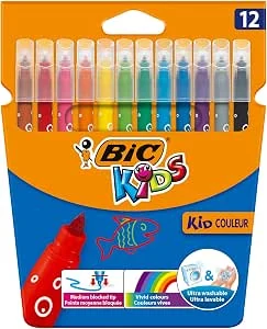 BIC Kids Kid Couleur Gekleurde Viltstiften Medium Punt - Verschillende Kleuren, Pak van 12 Stuks