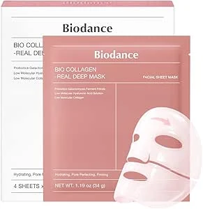 BIODANCE Biologisch collageen Real Deep Mask, hydrogelmasker, poriënminimalisatie, elasticiteitsverbetering, Koreaanse huidverzorging, 34 g x 4 stuks
