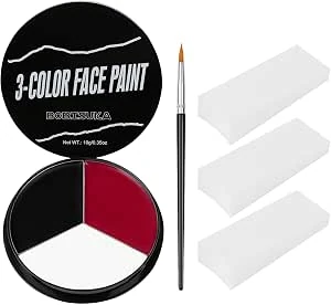BOBISUKA bodypaint zwart wit rood+3 sponzen+1 borstel, theatrale make-up, face paint bodypainting voor Halloween, carnaval, clown make-up, speciale effecten