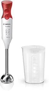 Bosch, staafmixer, ErgoMixx, MSM64110, 450 watt motor, twee snelheidsinstellingen, hakmolen, garde en mengbeker, wit/rood
