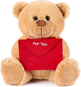 BRUBAKER Knuffelbeer met Enveloppe Rood - For You - 25 cm - Teddybeer Pluche Knuffel - Bruin Lichtbruin