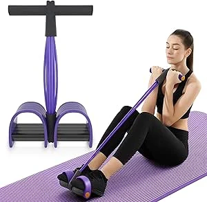 Buiktrainer, sit-up trainingsapparaat, bodybuilding, expander, full-body trainer voor thuis, 6 tubes, elastisch trekkoord, multifunctionele been-oefenaar voor fitness, afvallen, training, yoga