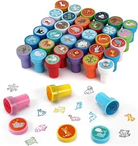 Collazoey 36 stuks stempels voor kinderen, meerkleurige dierenstempelset, zelfkleurende stempels voor kinderen, feestcadeaus voor kinderen, verjaardagscadeau, cadeauzakvuller, klaslokalprijzen