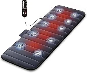 COMFIER Elektrische massagematras met 10 vibrerende motoren, warmtekussen met 2 therapieën met automatische uitschakeling, verwarmd massagekussen voor het verlichten van rugpijn