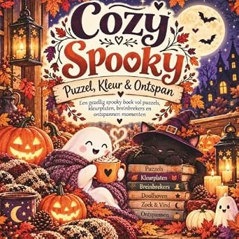 Cozy Spooky – Puzzel, Kleur & Ontspan: Een gezellig Halloween activiteitenboek vol puzzels, kleurplaten, breinbrekers, zoek & vind, knutselen en ontspannen