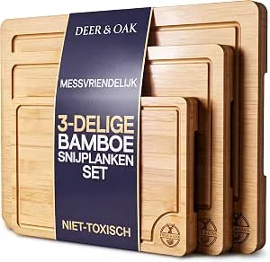 Deer & Oak bamboe snijplank set 3-delig - voorgeolied met sapgroef
